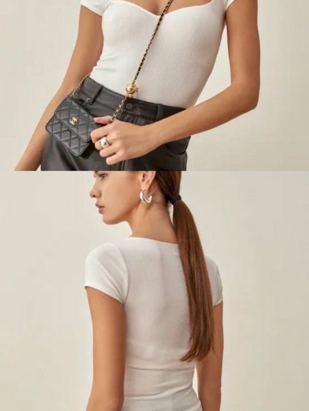 Reformation White Ribbed Short Sleeve Sweetheart Tee
